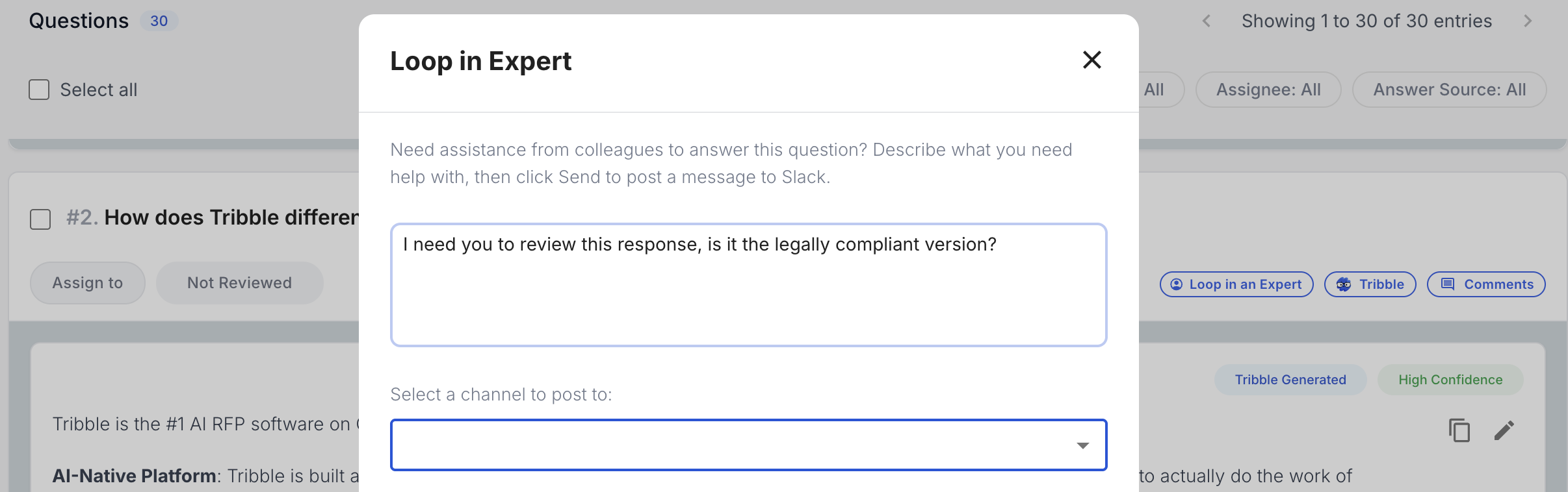 Loop in Expert feature letting teams request colleague reviews via Slack